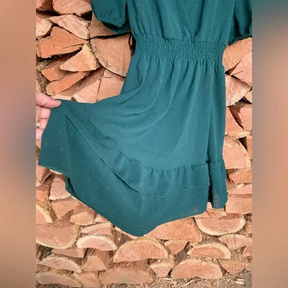 Y2K Women’s Large Prairie Puff Short Sleeve Teal Flowy Dress WhimsyGoth Babydoll - Picture 3 of 8